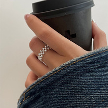 韩版S925银个性小圆珠戒指女复古时尚简约开口指环嘻哈创意食指戒