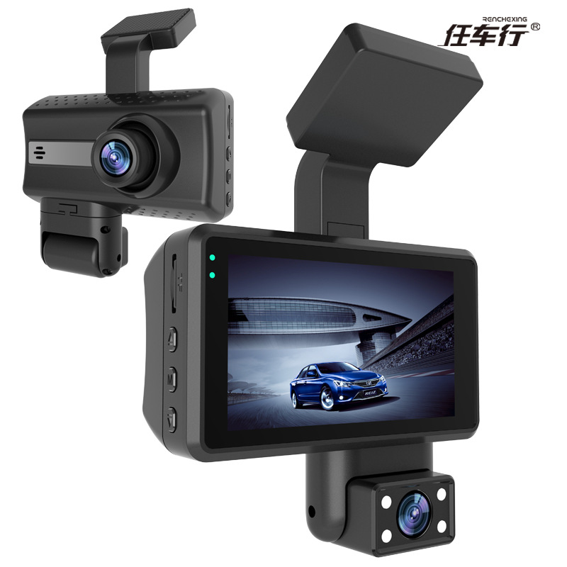 DVR (dash cam) para automóvil de 3 pulgadas, HD, visión nocturna, grabación delantera/trasera e interior, doble grabación, transfronterizo.