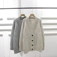 Демисезонные ногти- sequins, связанный булавкой, свитер, кардиган, V-образный вырез, средней длины, утолщенный