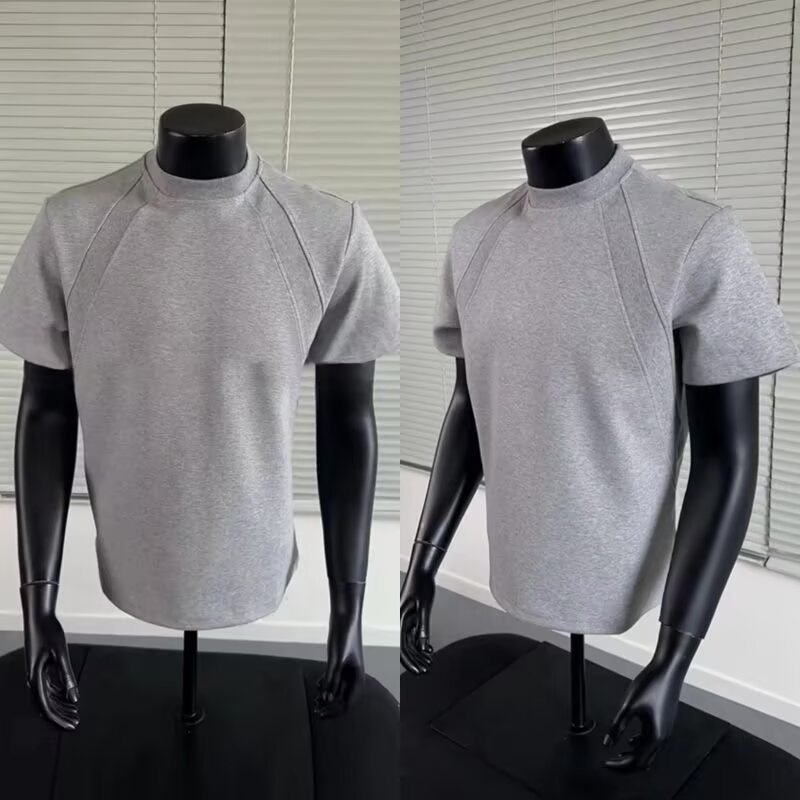 2026 nueva pesada camiseta de aire de manga corta empalmada de verano camiseta de media manga americana