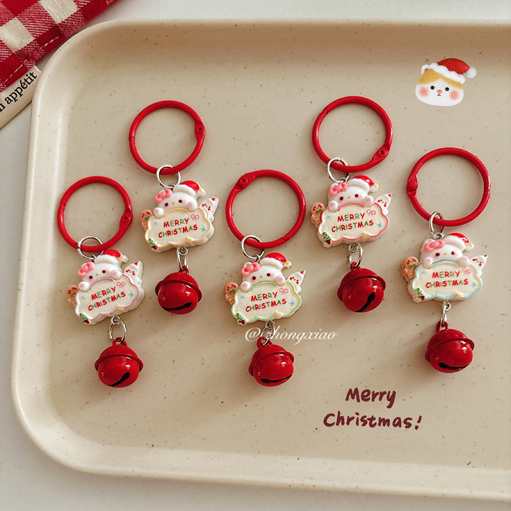 Cartoon Cat Christmas Tag Keychain Bell Pendant Cute Bag Decoration Backpack Accessory Christmas Gift