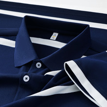 啄木鸟新款夏装中老年男装polo衫短袖条纹爸爸装翻领短袖上衣男士