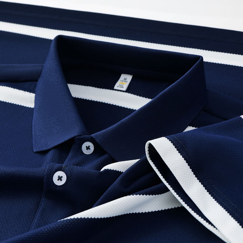 啄木鸟新款夏装中老年男装polo衫短袖条纹爸爸装翻领短袖上衣男士