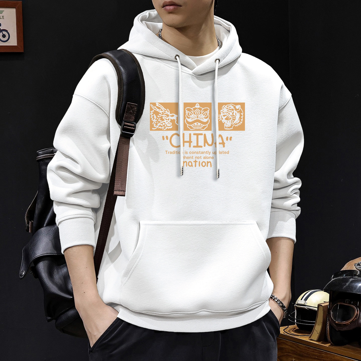 Chaqueta con capuz para hombres primavera y otoño marca de moda americana con chaqueta gruesa de lana de invierno de gran tamaño