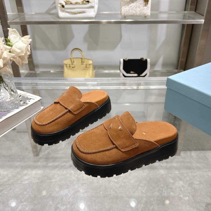 欧美P家25新款包头半拖鞋女外穿真皮勃肯鞋穆勒拖鞋女平底懒人鞋|undefined