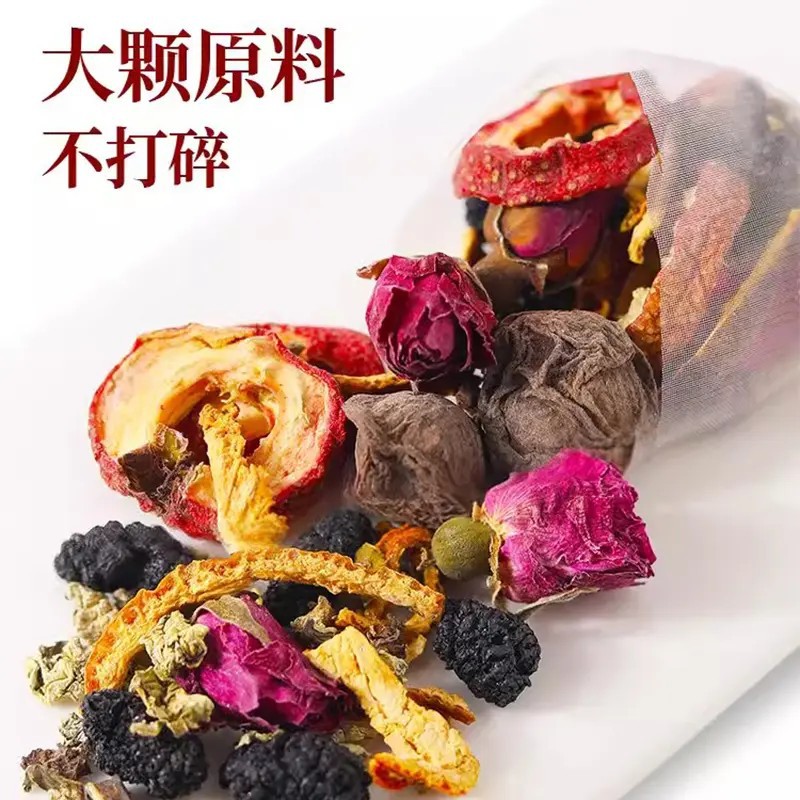 Wumei Chenpi He Ye Tea Bags 60g Sugar Free Herbal Blend with Mume Pericarpium Citri and Lotus Leaf in use
