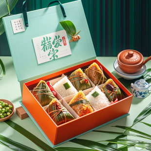 Dragon Boat Festival Gift Box Customization 2025 Chinese Style Creative Satchel Rice Dumpling Packaging Box Customization Green Gift Box Printing