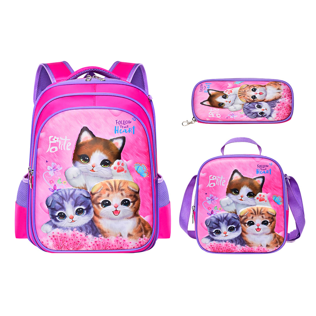 Comercio exterior al por mayor 3D Escuela Primaria estudiante mochila 3-piece set niños dibujos animados mochila lápiz bolsa de almuerzo para grado 1-6