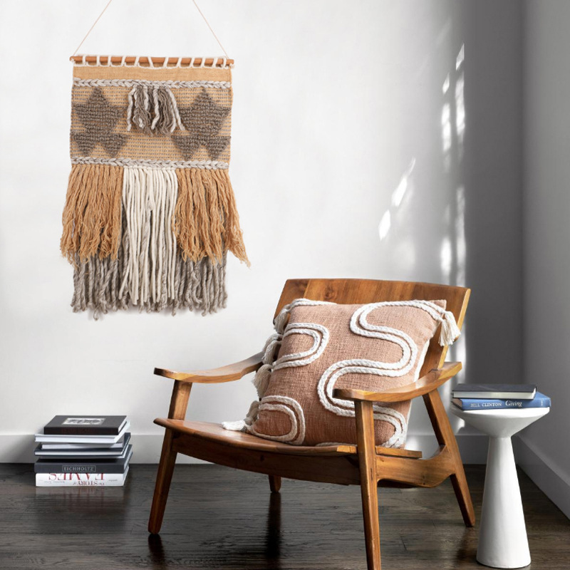 Indian Handmade Wool Woven Tapestry Tassel Ethnic Style Hanging Decoration Simple Nordic Wall Tapestry B&B Wall Decoration Tapestry
