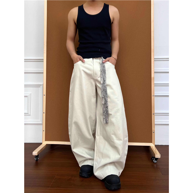 美式复古蛇纹腰带cleanfit弯刀工装裤男女宽松百搭阔腿休闲长裤潮