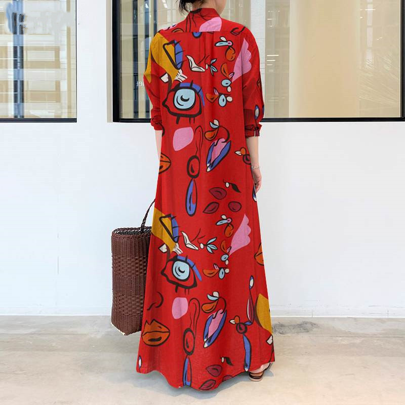 Printing Pattern Wholesale Women's Vintage Style Bohemian Commute Style Printing Printing Office Indoor Daily Turndown Long Sleeve Swing Dress