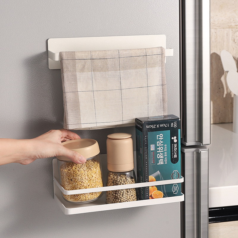 Amazon refrigerator storage rack magnetic paper towel holder condiment bottle roll paper cling film rag holder refrigerator rack
