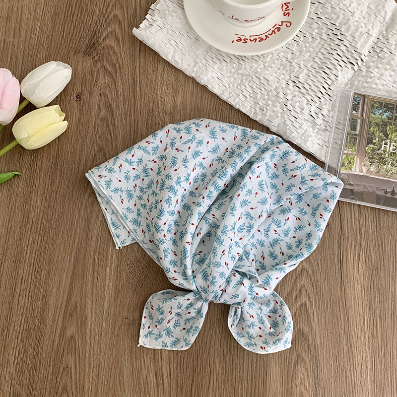 55 pañuelo japonés de algodón y lino, bufanda de seda floral de todo fósforo de verano y otoño, bufanda cuadrada pequeña con cuello, bufanda decorativa fresca fina para mujer