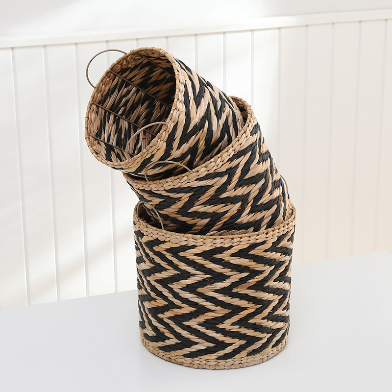 Cesta de almacenamiento tejida a mano de paja de estilo europeo manija cesta de mano suministros para el hogar misceláneas de juguete tubo de almacenamiento fábrica