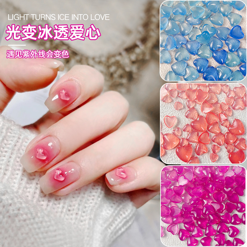Alta transparente cristal amor diamante uñas joyería hielo transparente melocotón corazón diamante uñas joyería Blush decoración de uñas al por mayor