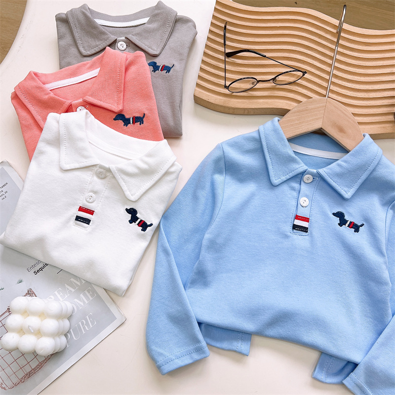 Camiseta de manga larga para niños, algodón puro, nuevo estilo de otoño, camisa POLO para niños, capa base para bebés, tops para niñas, ropa infantil al por mayor