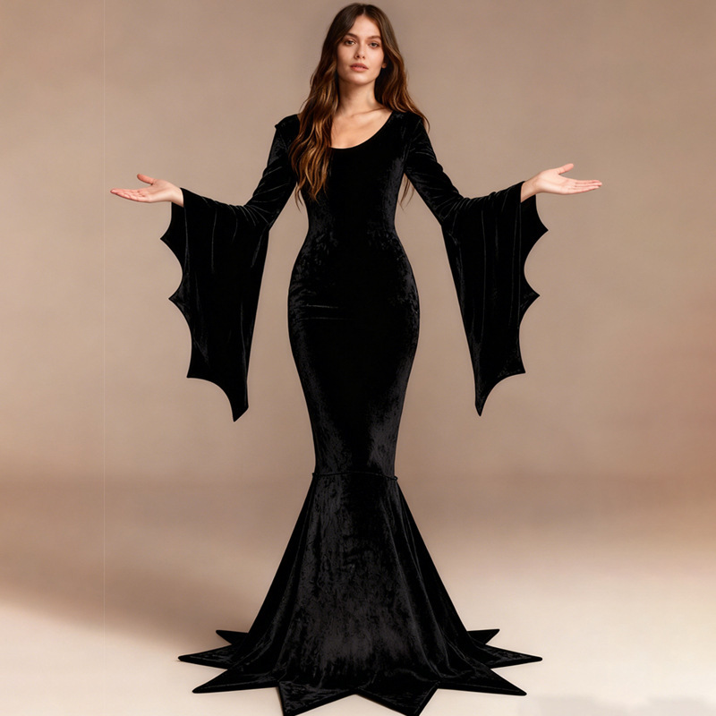 Cross-Border Halloween Bat Witch Ghost Bride Costume Gothic Witch Vampire Masquerade Long Dress Performance Costume Cross-Border Halloween Bat Witch Ghost Bride Costume Gothic Witch Vampire Masquerade Long Dress Performance Costume