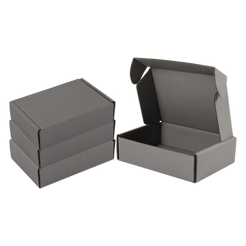 Caja de cartón gris para avión con logotipo impreso, caja de papel con película templada, caja de embalaje para ropa, embalaje exprés, embalaje para logística transfronteriza