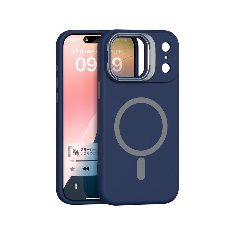 跨境适用iPhone17pm镜框支架丝印磁吸手机壳苹果16硅胶防摔保护套|undefined