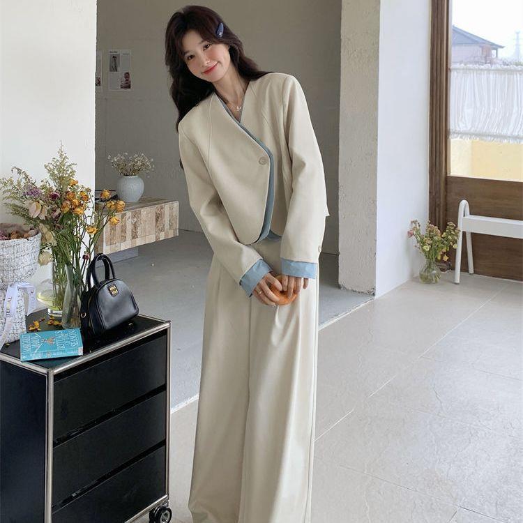 假两件西装阔腿裤套装女春秋2025新款两件套韩系休闲百搭ootd穿搭|undefined