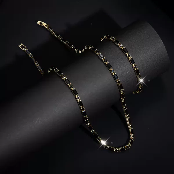 Cross-Border European and American Hip-Hop Men's Black Zircon Necklace and Bracelet, Simple and Luxurious, Amazon Best-Selling Fashion Set Wholesale