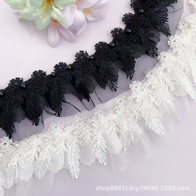 In-Stock 6cm Wide Versatile Water-Soluble Lace Beaded Mesh Ruffle Trim Garment Accessories Handmade Skirt Decoration