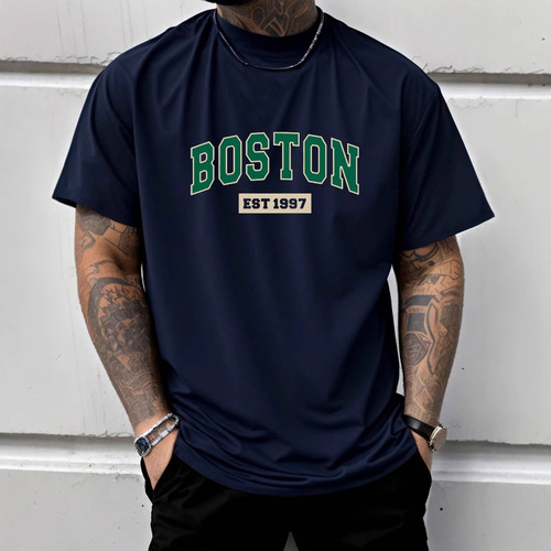 Boston EST1997 Retro Printed Men's New Cotton T-shirt Fashi