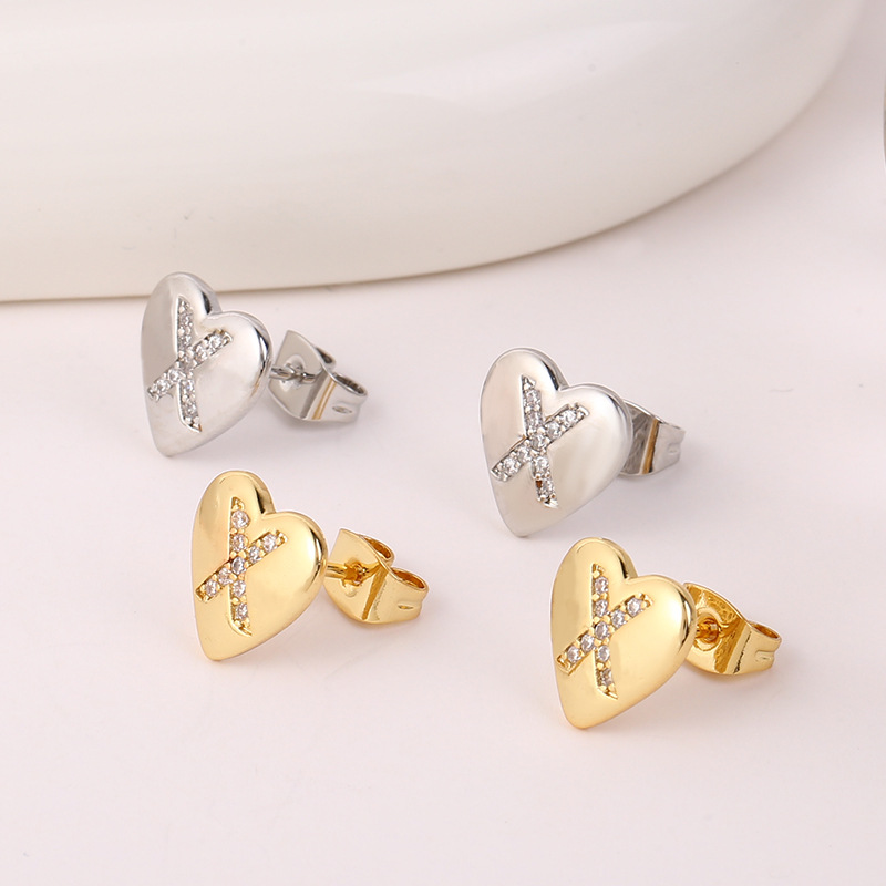 5g Weight Copper Ear Needle Material 18K Gold Plated, White Gold Plated Plating Material Rhinestones Inlay Material Ear Studs Classification 1 Pair Quantity Daily Occasion Copper Material Letter, Heart Shape Pattern Women's Gender Inlay Design Simple Style Style 1 Pair Simple Style Letter Heart Shape Inlay Copper Rhinestones 18K Gold Plated White Gold Plated Ear Studs 23