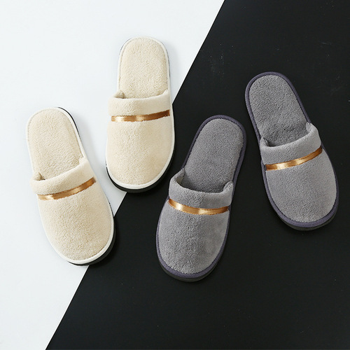 High-end disposable slippers for hotels, non-woven fabrics, cotton and linen plush wholesale for guesthouses and guesthouses, non-slip plus