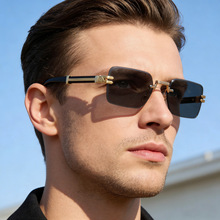 2025新款钻石切边无框太阳镜男款高级感复古蒸汽朋克墨镜男潮批发