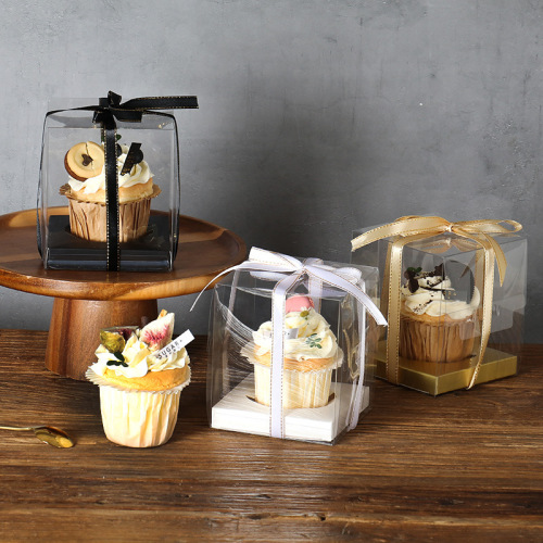 Fully transparent single cup cake box 1 muffin cup pudding wood chaff cup western dessert baking box