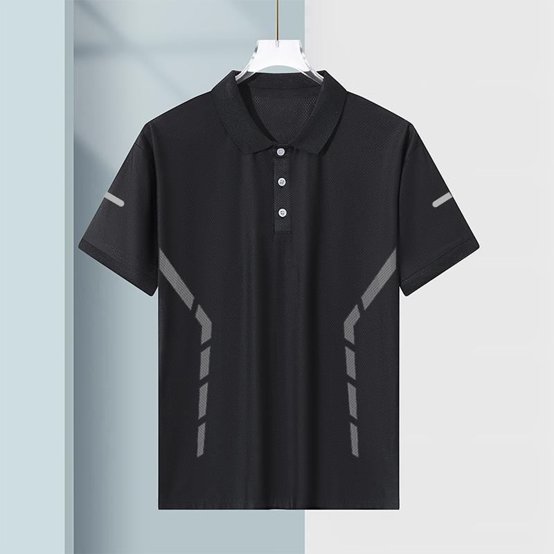 Polo de seda de hielo de verano para hombre, solapa, manga corta, cuello de polo de color sólido de negocios, manga corta, cómoda, versátil, transpirable