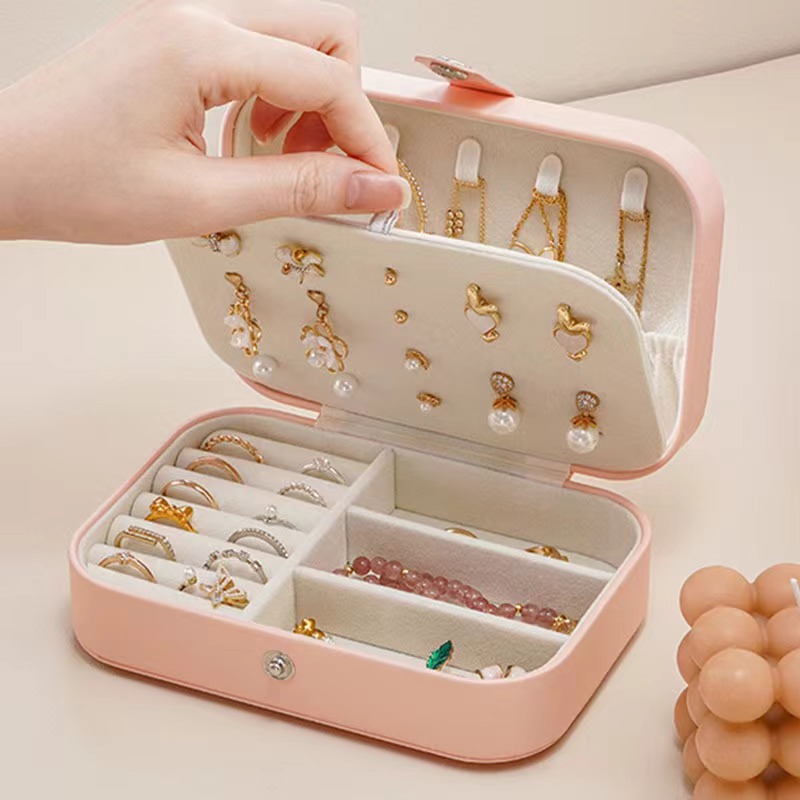 Portable Travel Girl Jewelry Storage Box Necklace Ring Earrings Earrings Multi-Layer Jewelry Jewelry Box Korean Style Dustproof
