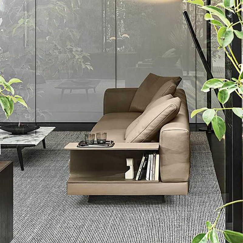 Villa minimalista italiana sofá de cuero gran apartamento sala de estar muebles simple sofá de tres plazas sofá de fila recta combinación