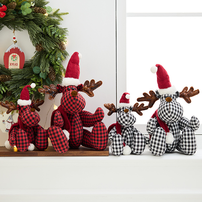 Buscando madera nuevo cuadrado rojo y negro de tela ciervo muñeca de decoración navideña regalos navideños accesorios de ventana