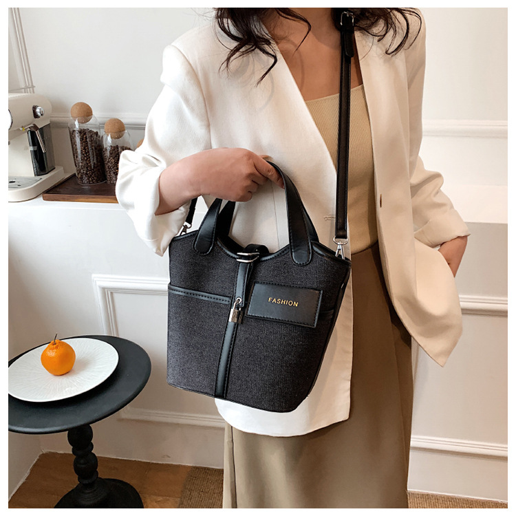 Yuezi taske kvinde 2023 sommer ny grøntsagskurv taske håndtaske hånd bucket taske lærred skulder Messenger taske_voghion.com