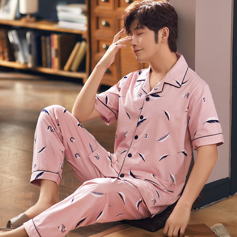 Pantalones de manga corta de verano 100% pijamas de algodón fino ocio traje de hombre de mediana edad y ancianos homewear