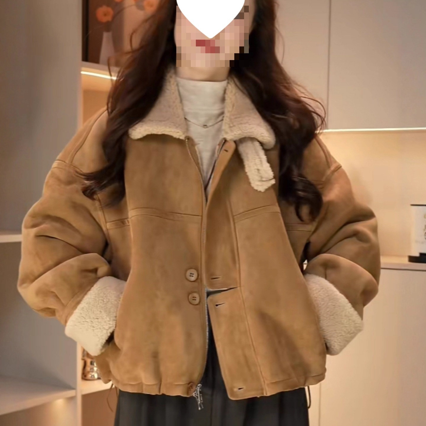 Manufacturer's Velvet Thickened Fur All-In-One Jacket for Women 2025 Winter New Short Lapel Slim Motorcycle Jacket