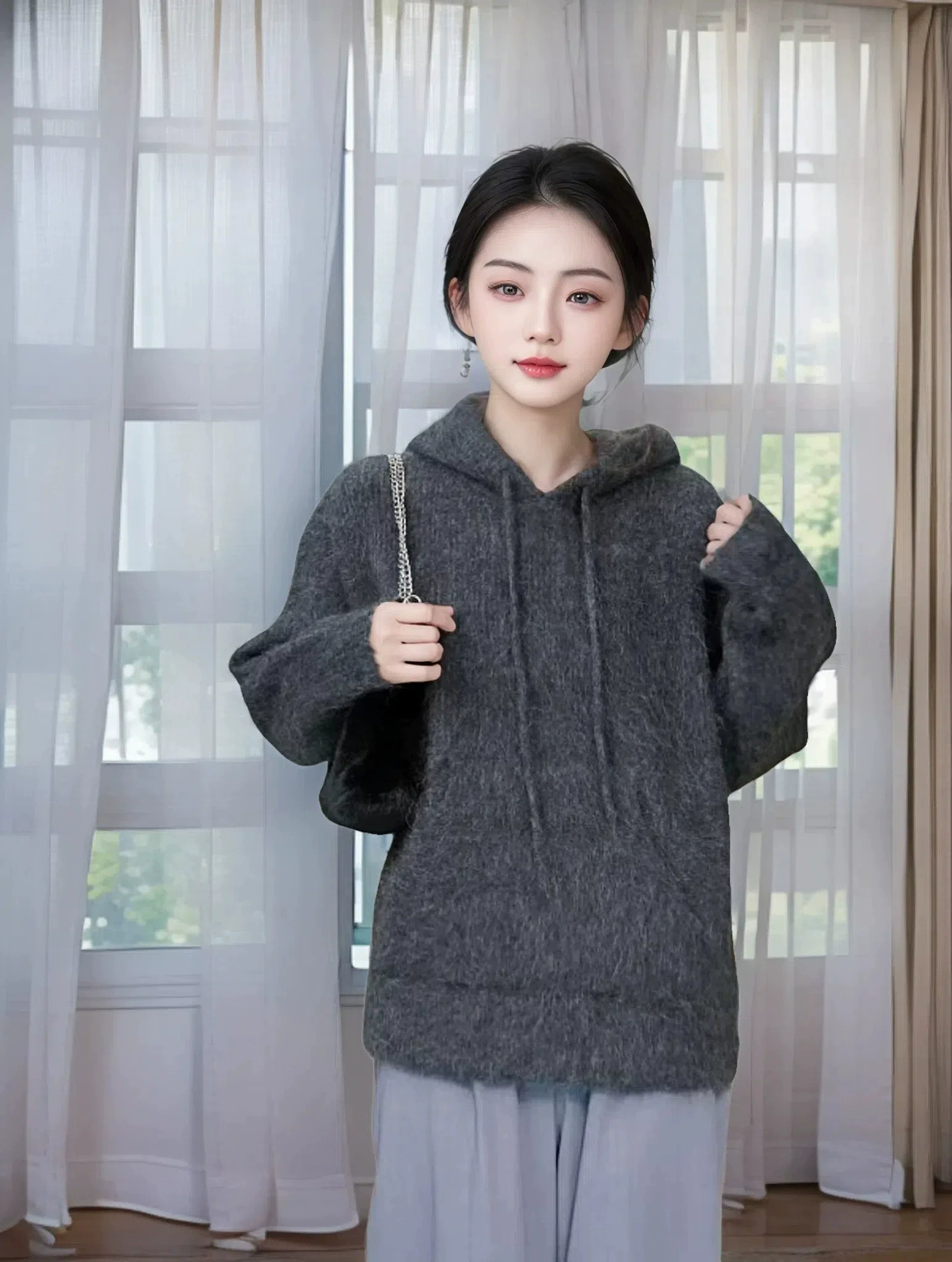 Demi-season alpaca, hoody, jacket, velvet sweater