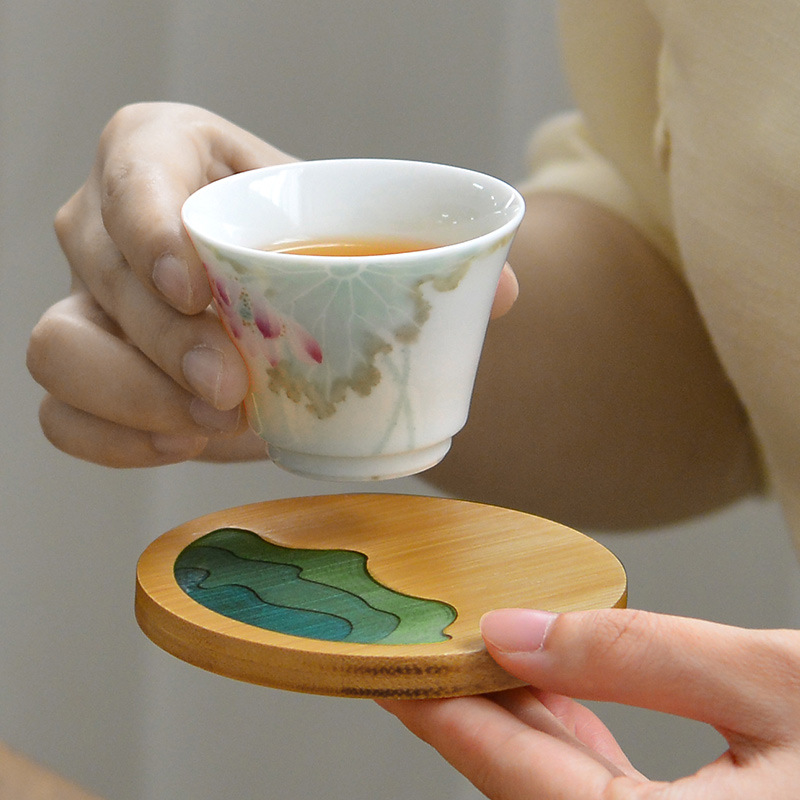 De estilo japonés de madera maciza estera de la taza de té estera de aislamiento de bambú simple portavasos Junta creativa ceremonia del té partes del hogar juego de té Accesorios