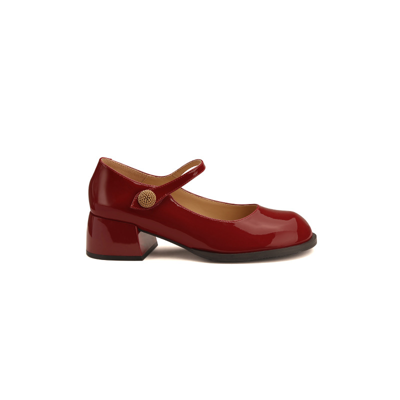 Selección estricta primavera nuevos zapatos de tacón grueso de una sola capa retro simple correa de punta redonda zapatos de tacón alto zapatos de tacón grueso JK zapatos Mary Jane
