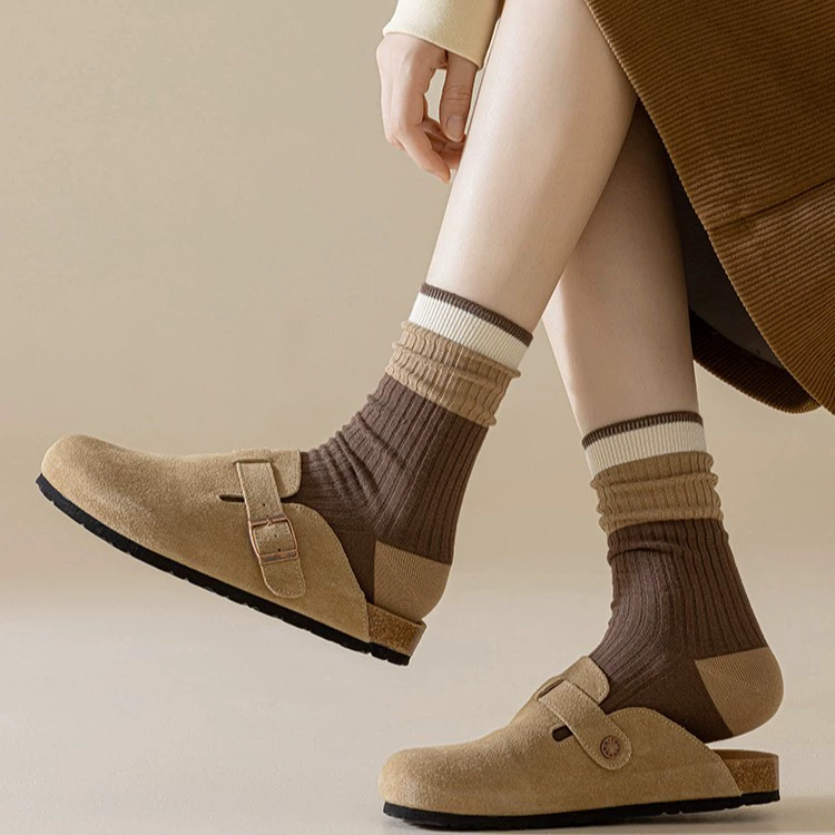 Brand demi-season knee socks, mid-length, Japanese and Korean