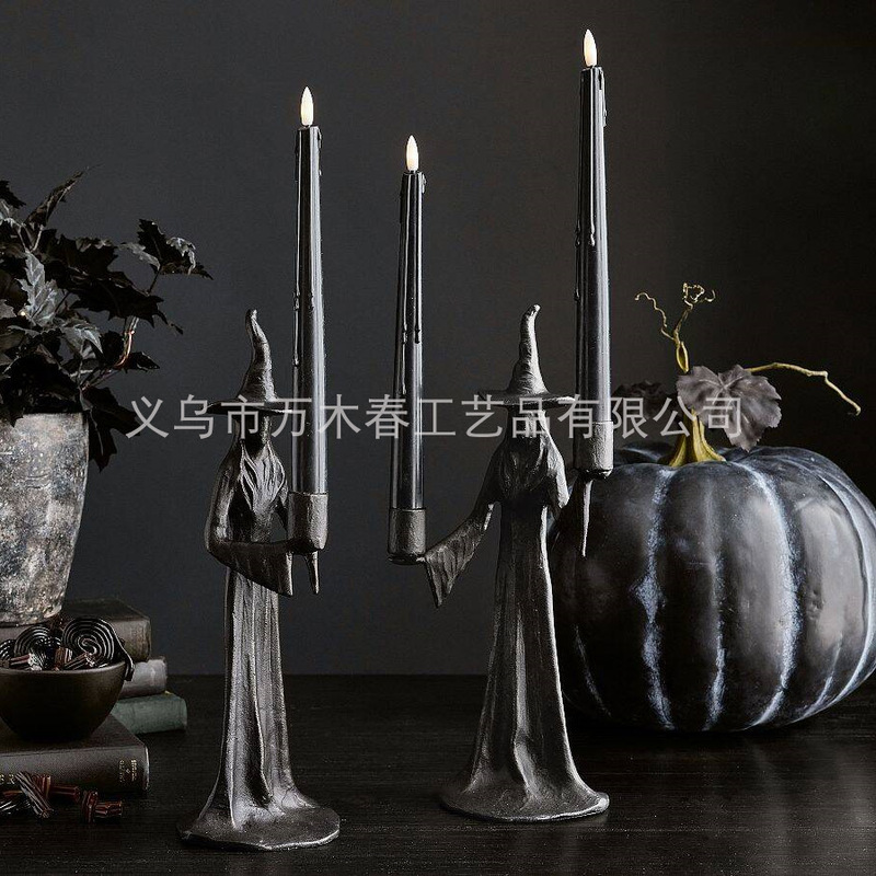 Cross-Border New Handmade Black Witch Statue Witch Statue Halloween Resin Candle Holder Cross-Border New Handmade Black Witch Statue Witch Statue Halloween Resin Candle Holder