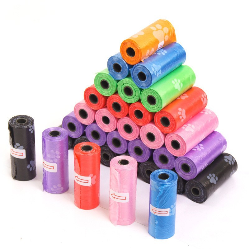 Meerkleurige mini draagbare plastic zakjes met huisdierprint, op rol, voor honden- en kattenpoep, afvalzakjes voor zindelijkheidstraining._voghion.com