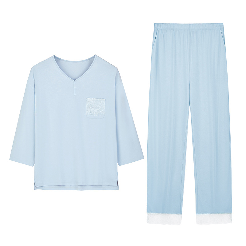 [Aromaterapia de flor de magnolia] Nuevo pijama de encaje de alta gama con cuello en V para mujer