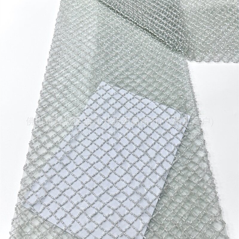 Tejido de bordado de cuentas de tubo de diamante, tela de vestido de boda de alta gama, tela de bordado de sequilla en stock