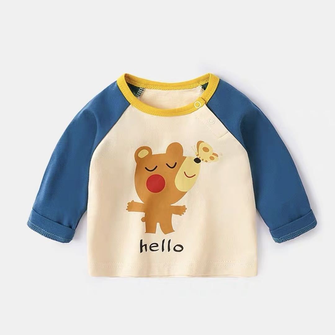 赤ちゃんの春と秋のtシャツの長袖の純綿はかわいいです。