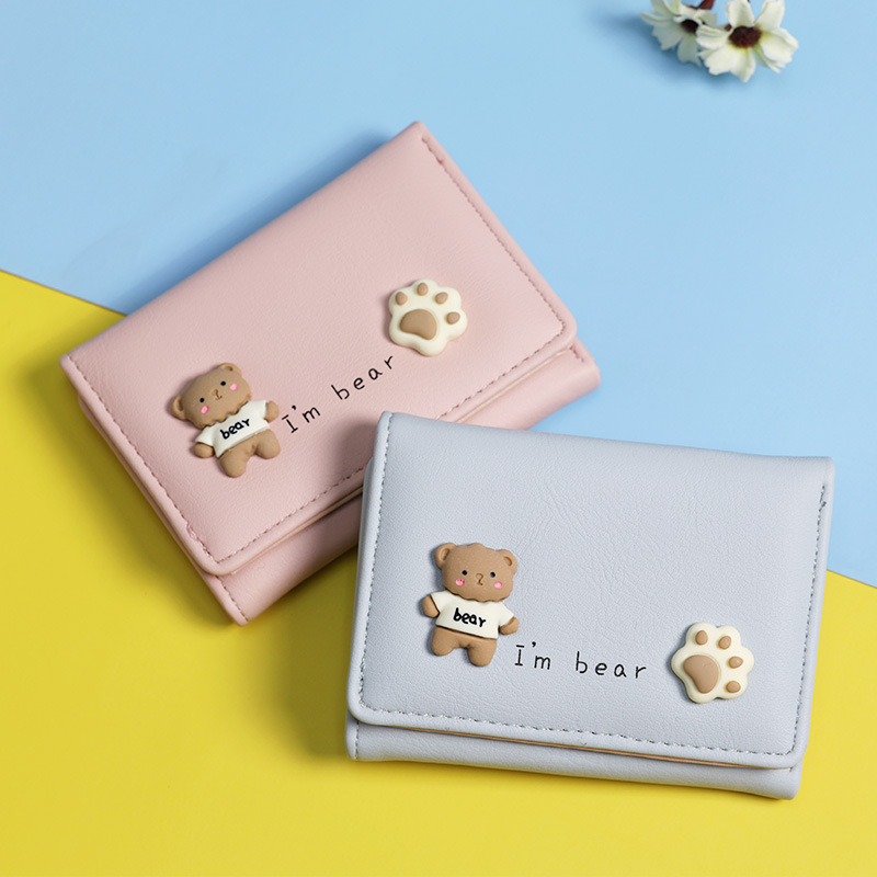 跨境时尚韩版可爱小熊女士钱包批发 ins简约多卡位卡包短款零钱包