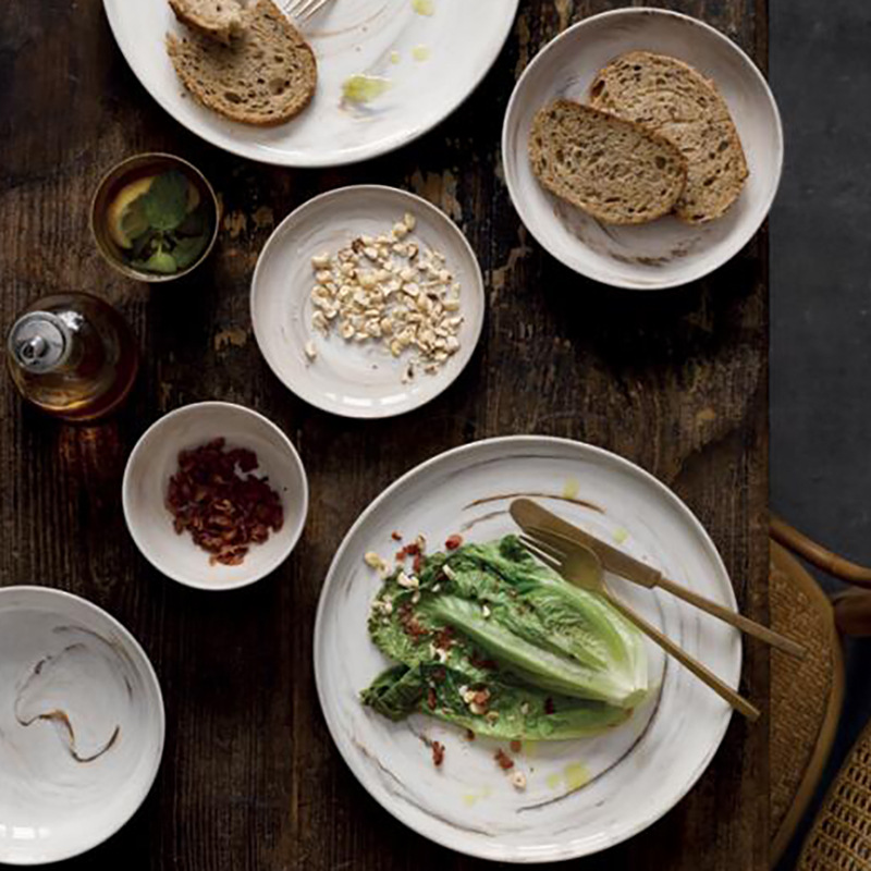 Mármol mármol placa plana Placa de filete Placa de boca baja práctica plato de sopa de 8 pulgadas placa plana de 10 pulgadas