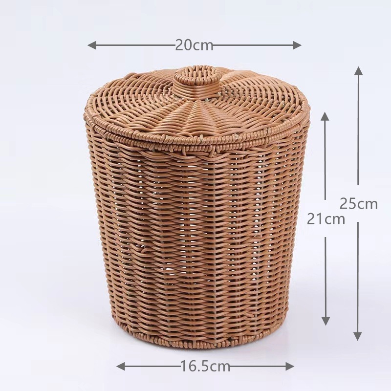 Cubo de almacenamiento tejido de plástico Armario creativo con tapa Cesta de almacenamiento Tapelera de escritorio Sala de estar Dormitorio Baño Cesta de almacenamiento